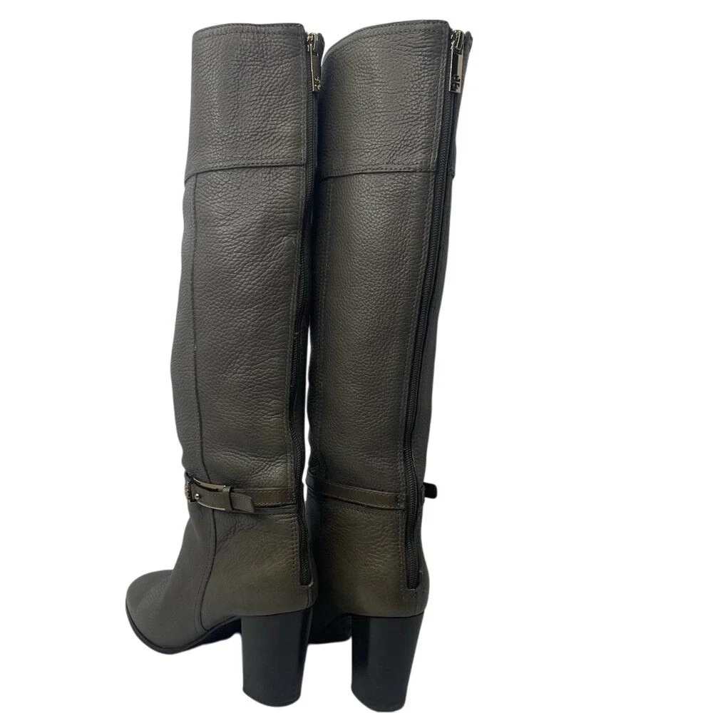 Pre-Loved Taupe Leather Riding Boots Block Heel Back Zip Tall Heritage Style 8.5